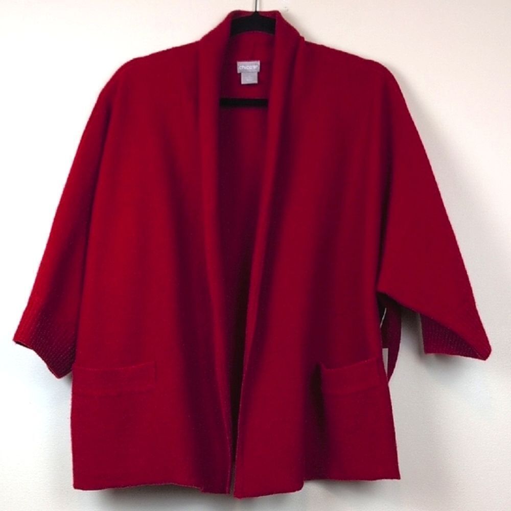 Chico's 100% Wool Short Shawl Collar Open Cardigan Sweater Jacket Size 2 (L) NWT